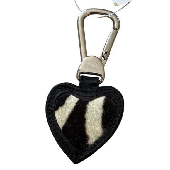 Zebra animal print heart shaped key holder hair calf leather Made in Italy - Picture 1 of 4